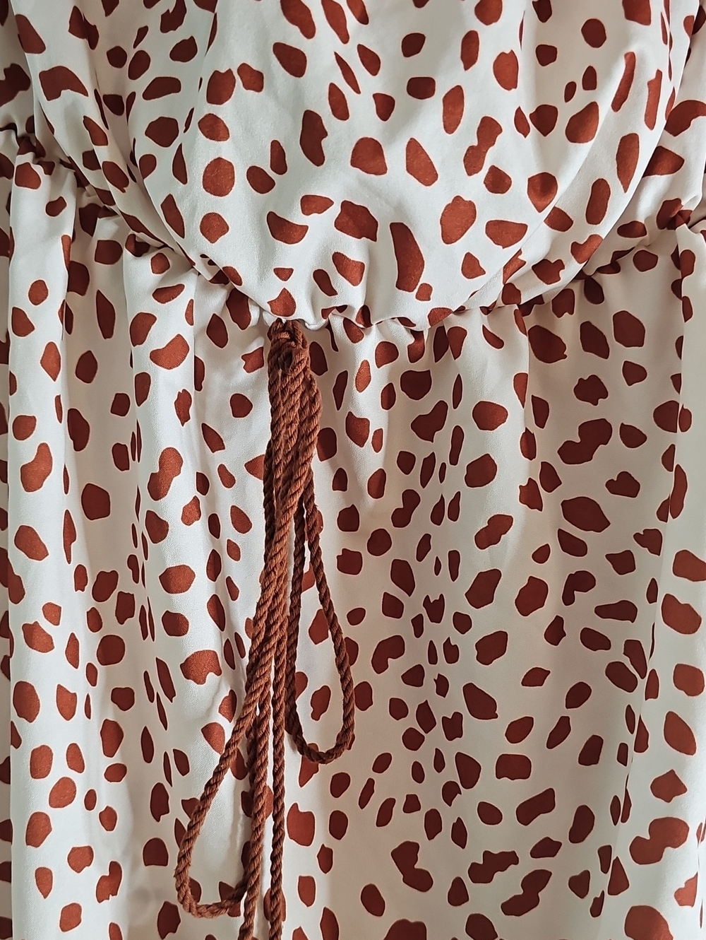 Off-Shoulder Or Strapless Cream Maxi Dress with Brown Spot Print - Picture 3 of 8